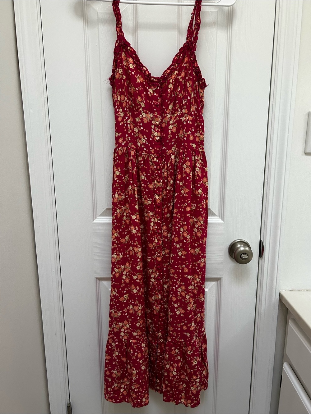 Patrons of Peace Red Floral Maxi Dress with Spaghetti Straps